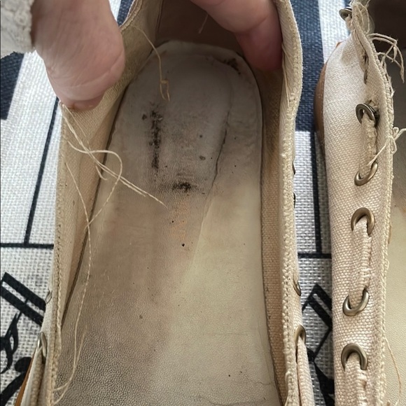 Yves Saint Laurent Cream Canvas Rubber Sole Grommeted Riveted Flower Toe Flats - Picture 8 of 11